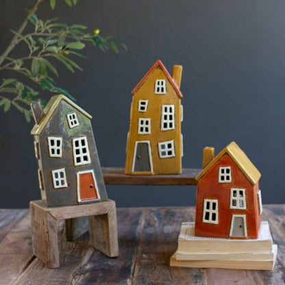 Ceramic House Luminaries, Set of 3 | Plow & Hearth