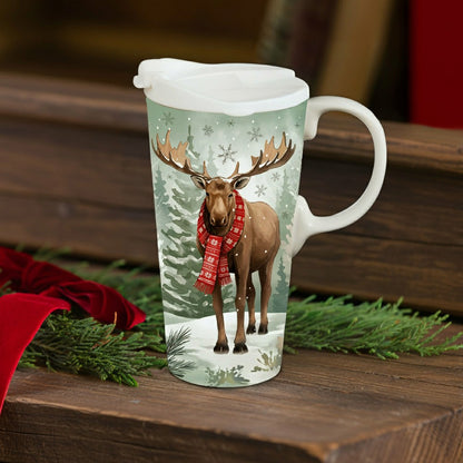 Winter Grove Travel Cup Ceramic Perfect Cup, Moose, 17oz, Gift Box | Plow & Hearth