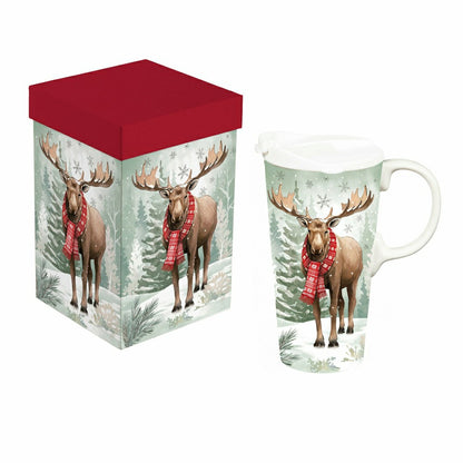 Winter Grove Travel Cup Ceramic Perfect Cup, Moose, 17oz, Gift Box | Plow & Hearth