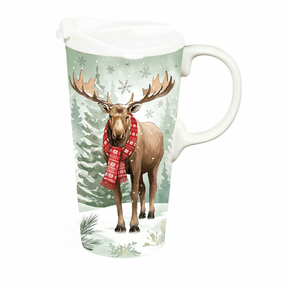 Winter Grove Travel Cup Ceramic Perfect Cup, Moose, 17oz, Gift Box | Plow & Hearth