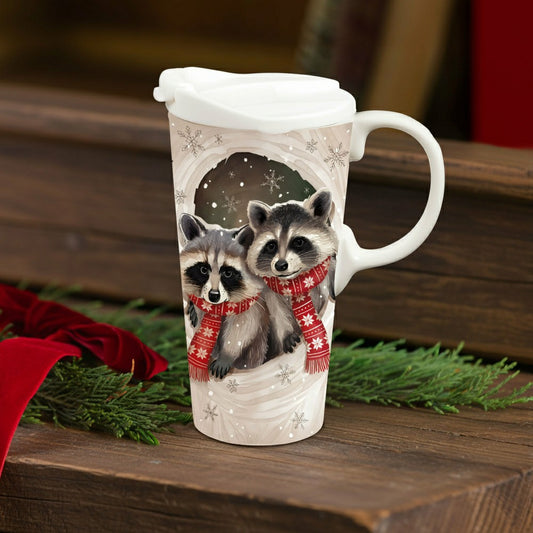 Winter Grove Travel Cup Ceramic Perfect Cup, Raccoon, 17oz, Gift Box | Plow & Hearth