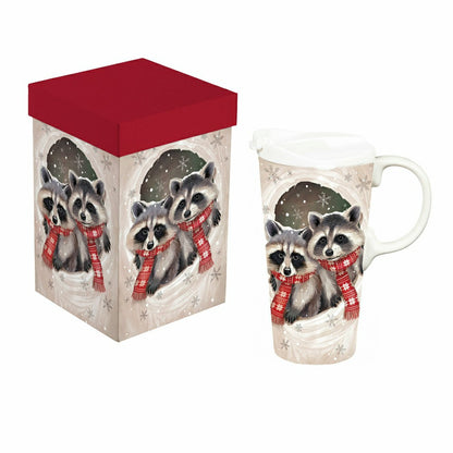 Winter Grove Travel Cup Ceramic Perfect Cup, Raccoon, 17oz, Gift Box | Plow & Hearth