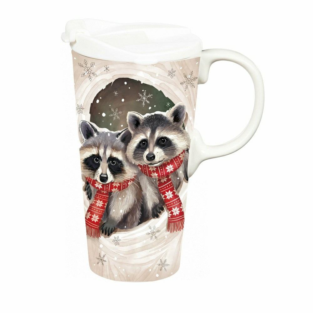 Winter Grove Travel Cup Ceramic Perfect Cup, Raccoon, 17oz, Gift Box | Plow & Hearth