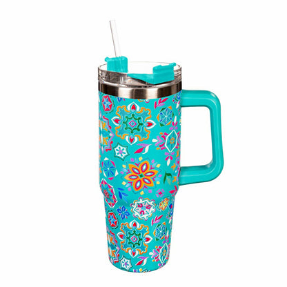 Geometric Tapestry Trenta Cup, Double Wall Stainless Steel w/ Straw, 3 | Plow & Hearth