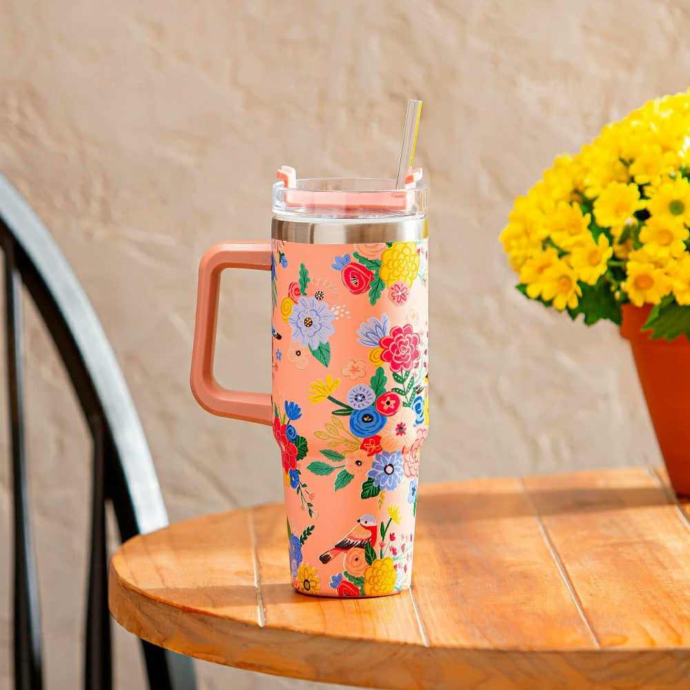 Bursting Blossoms Trenta Cup, Double Wall Stainless Steel w/ Straw, 30 | Plow & Hearth