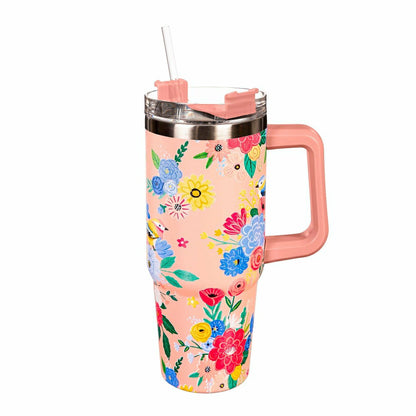 Bursting Blossoms Trenta Cup, Double Wall Stainless Steel w/ Straw, 30 | Plow & Hearth
