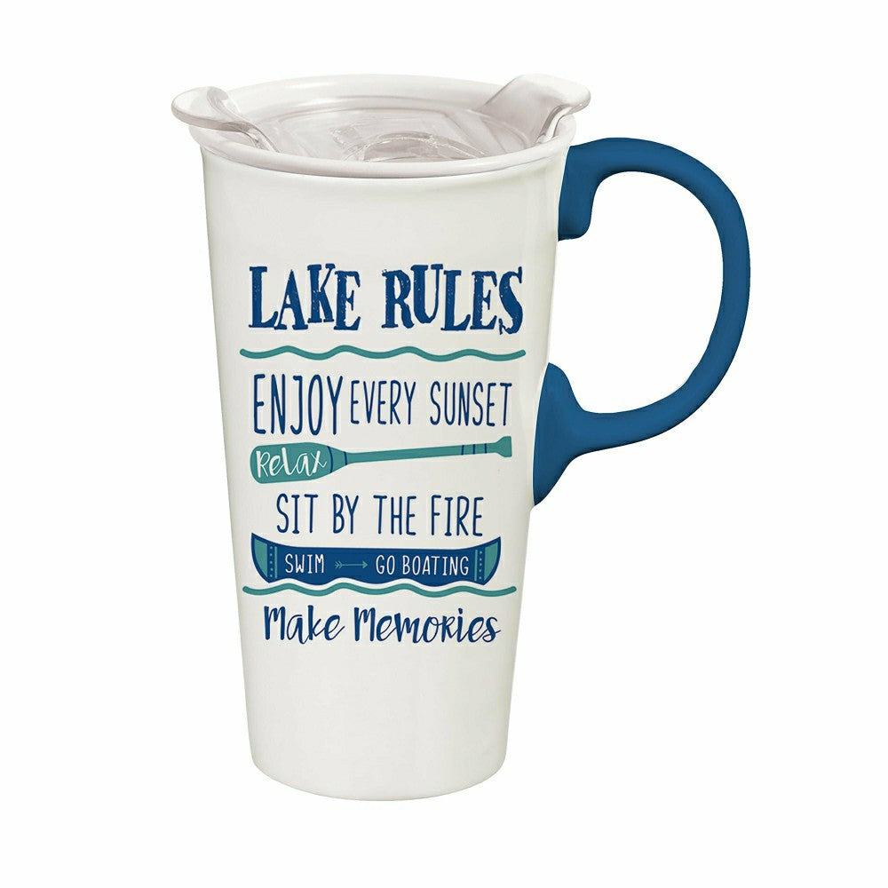 Ceramic Travel Cup, 17 OZ. ,w/box Lid, Lake Rules | Plow & Hearth