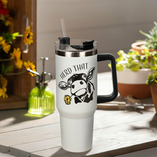 Herd That Cow Canyon Cup, Double Wall Stainless Steel w/ Straw, 40oz,  | Plow & Hearth