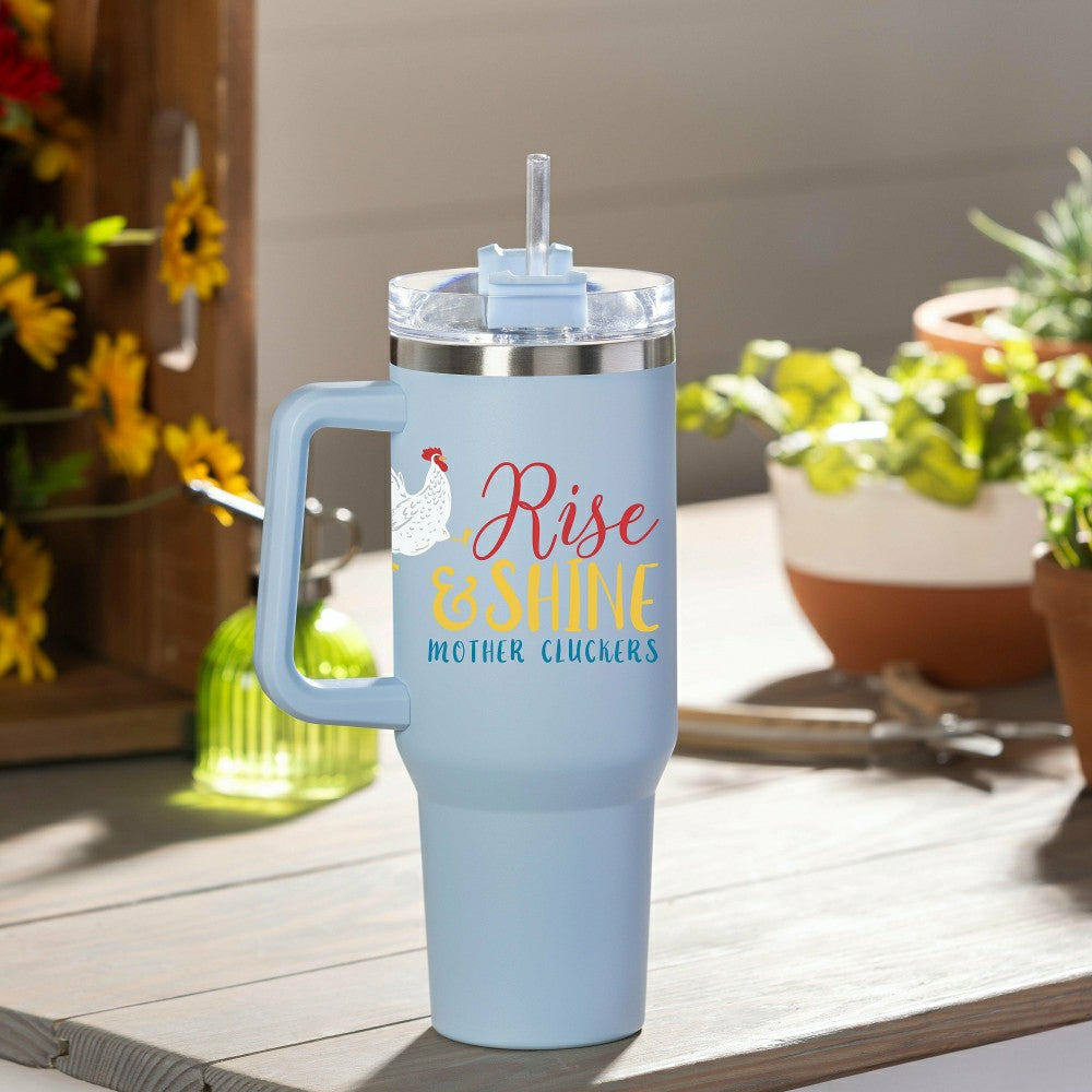 Rise & Shine Chicken Canyon Cup, Double Wall Stainless Steel w/ Straw, | Plow & Hearth