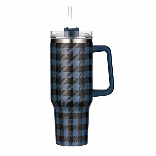 Tumbler Stainless-Steel Canyon Cup w/ Straw, Blue Buffalo Check, 40oz, | Plow & Hearth