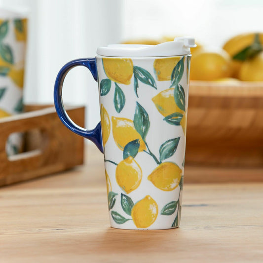 Coastal Citrus Lemons Ceramic Perfect Cup, 17oz, Gift Box | Plow & Hearth
