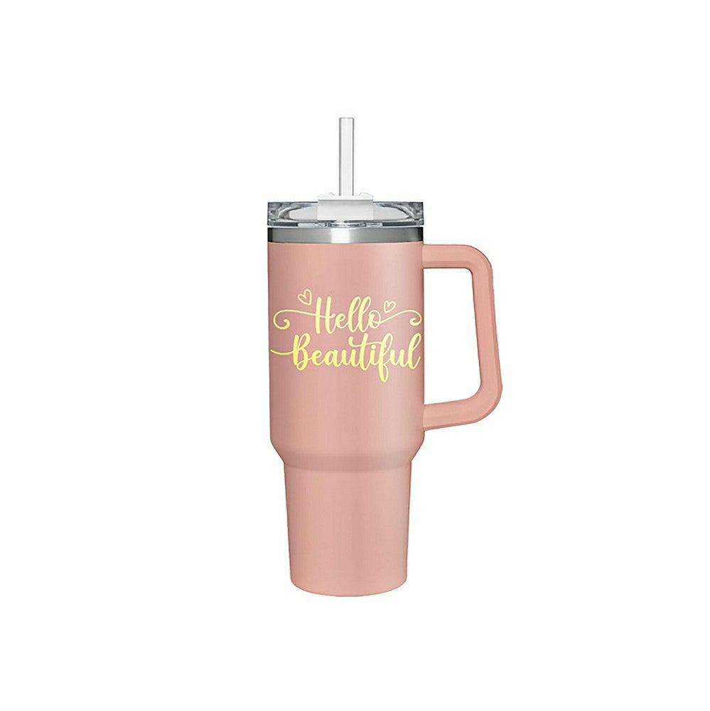 Tumbler Stainless-Steel Canyon Cup w/ Straw, Hello Beautiful, 40oz, Gi | Plow & Hearth