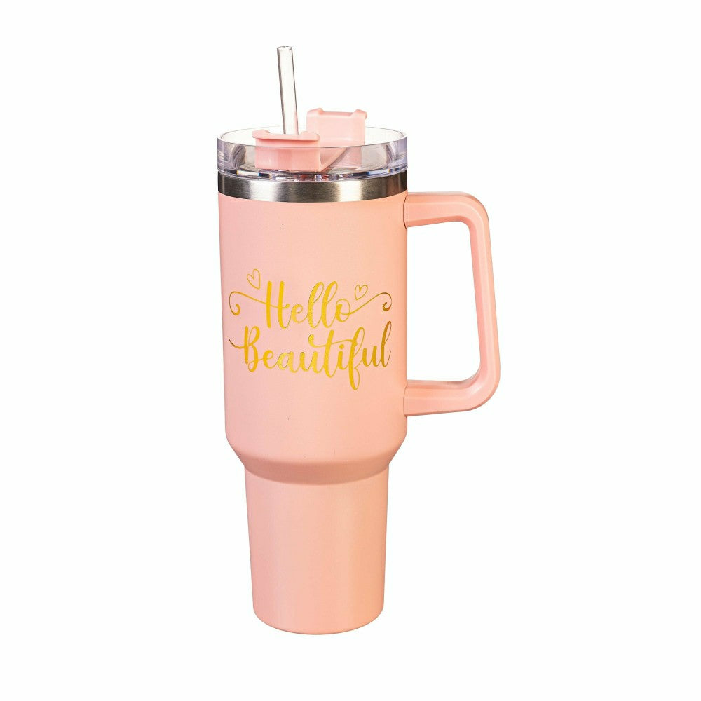 Tumbler Stainless-Steel Canyon Cup w/ Straw, Hello Beautiful, 40oz, Gi | Plow & Hearth