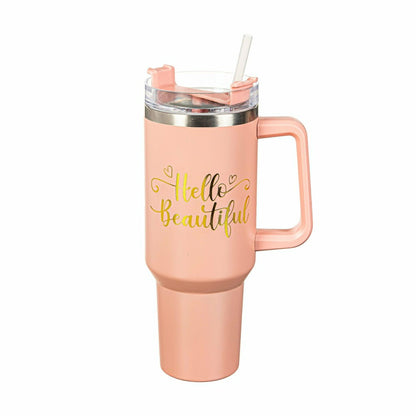 Tumbler Stainless-Steel Canyon Cup w/ Straw, Hello Beautiful, 40oz, Gi | Plow & Hearth