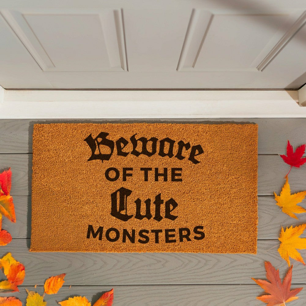 HALLOWEEN Coir Mat, "GEWARE OF THE CUTE MONSTERS",28"x16" | Plow & Hearth