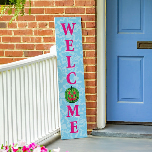 Summerween Porch Leaner Watermelon Pumpkin, "Welcome", 46"H | Plow & Hearth
