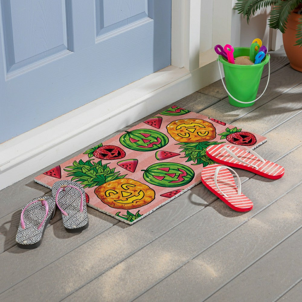 Summerween Tropical Jack O'Lantern PVC Mat, 28"x16” | Plow & Hearth