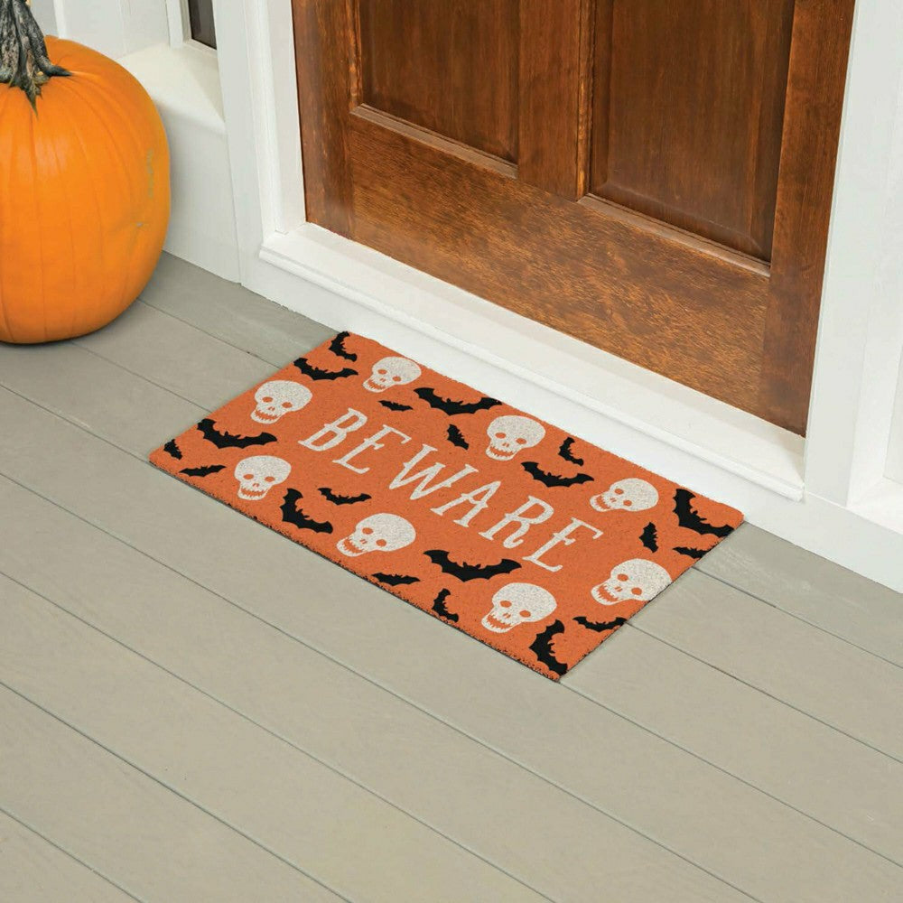 Be Ware Spooky PVC Trapper Doormat, 28"x16" | Plow & Hearth