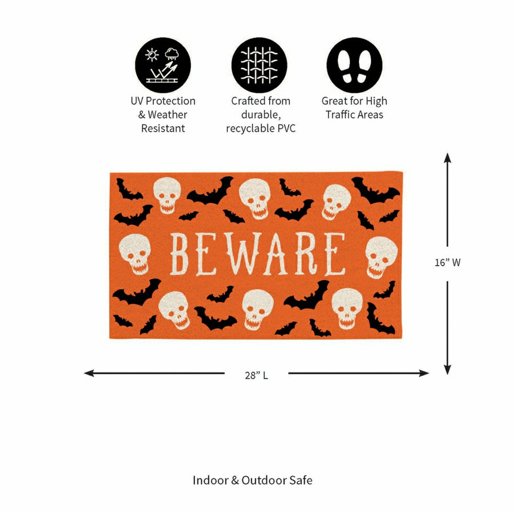 Be Ware Spooky PVC Trapper Doormat, 28"x16" | Plow & Hearth