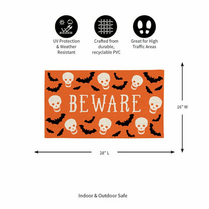 Be Ware Spooky PVC Trapper Doormat, 28"x16" | Plow & Hearth