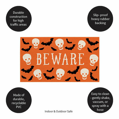 Be Ware Spooky PVC Trapper Doormat, 28"x16" | Plow & Hearth