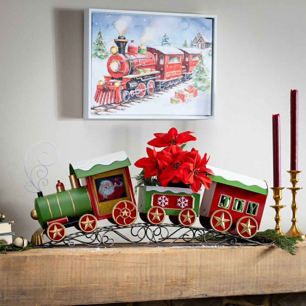 Twas the Night Planter, Metal Planter, Christmas Train, 25" L x 14" H | Plow & Hearth