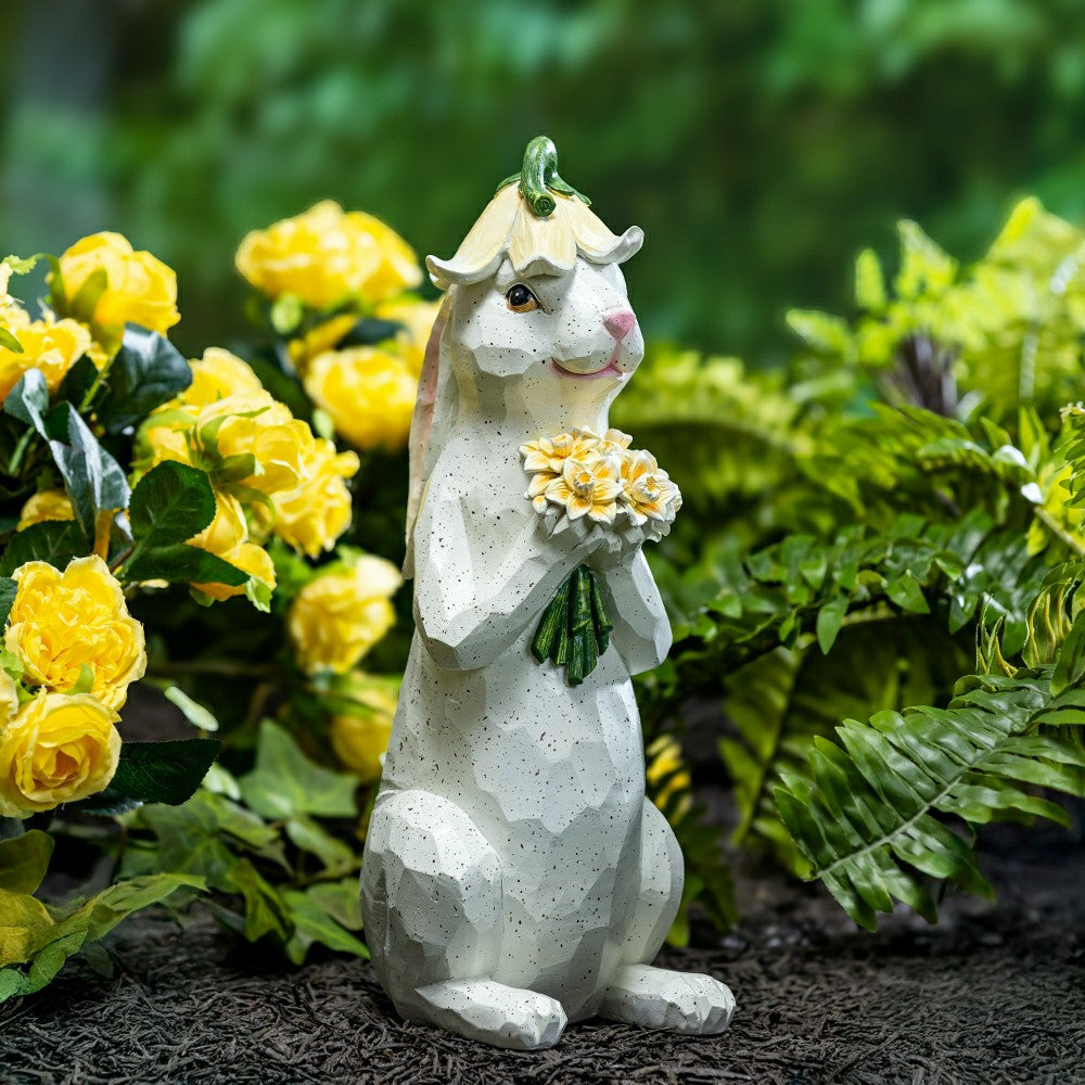 Bunny Blooms Garden Statue, Blossom Bunny Resin Statue, 14.5"H | Plow & Hearth