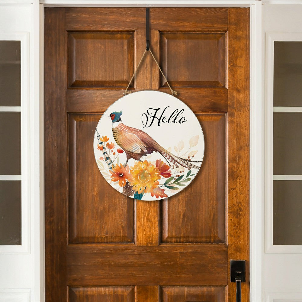 High Country Pheasant Wood Door Décor, "Hello", 18" | Plow & Hearth