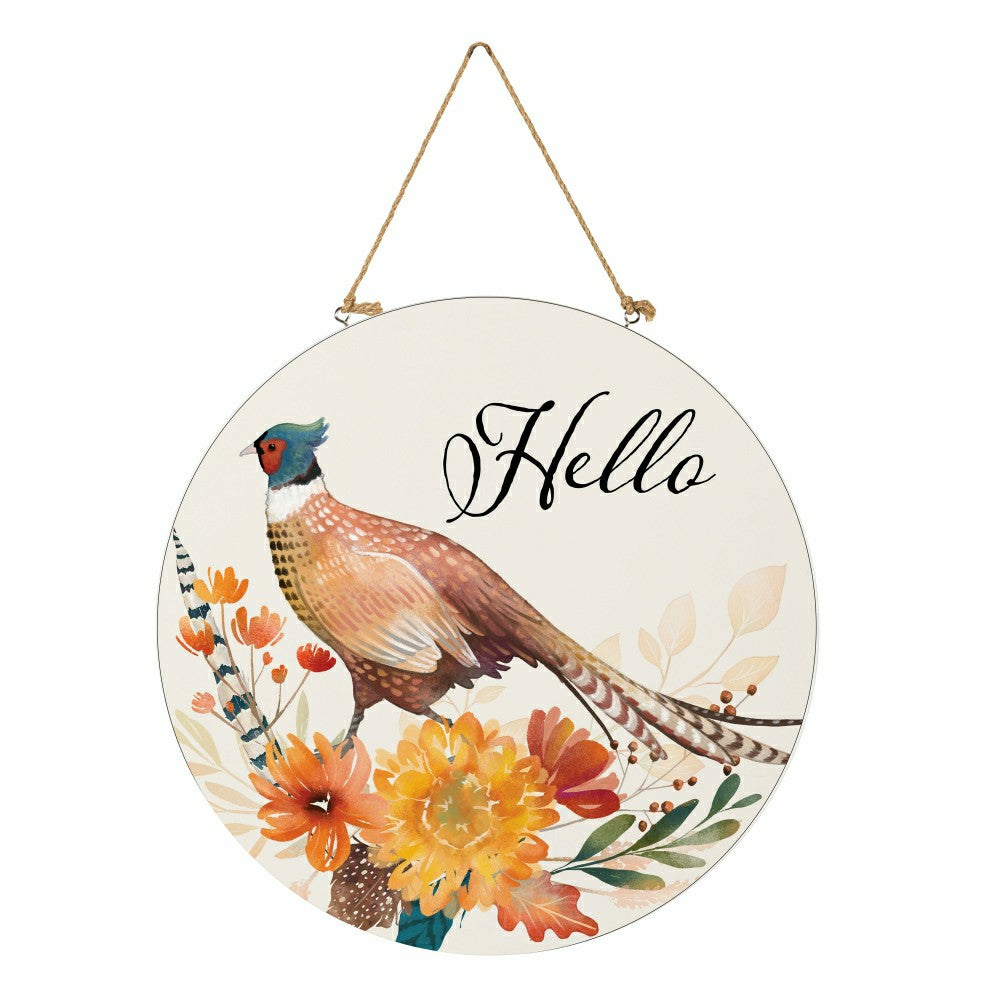 High Country Pheasant Wood Door Décor, "Hello", 18" | Plow & Hearth