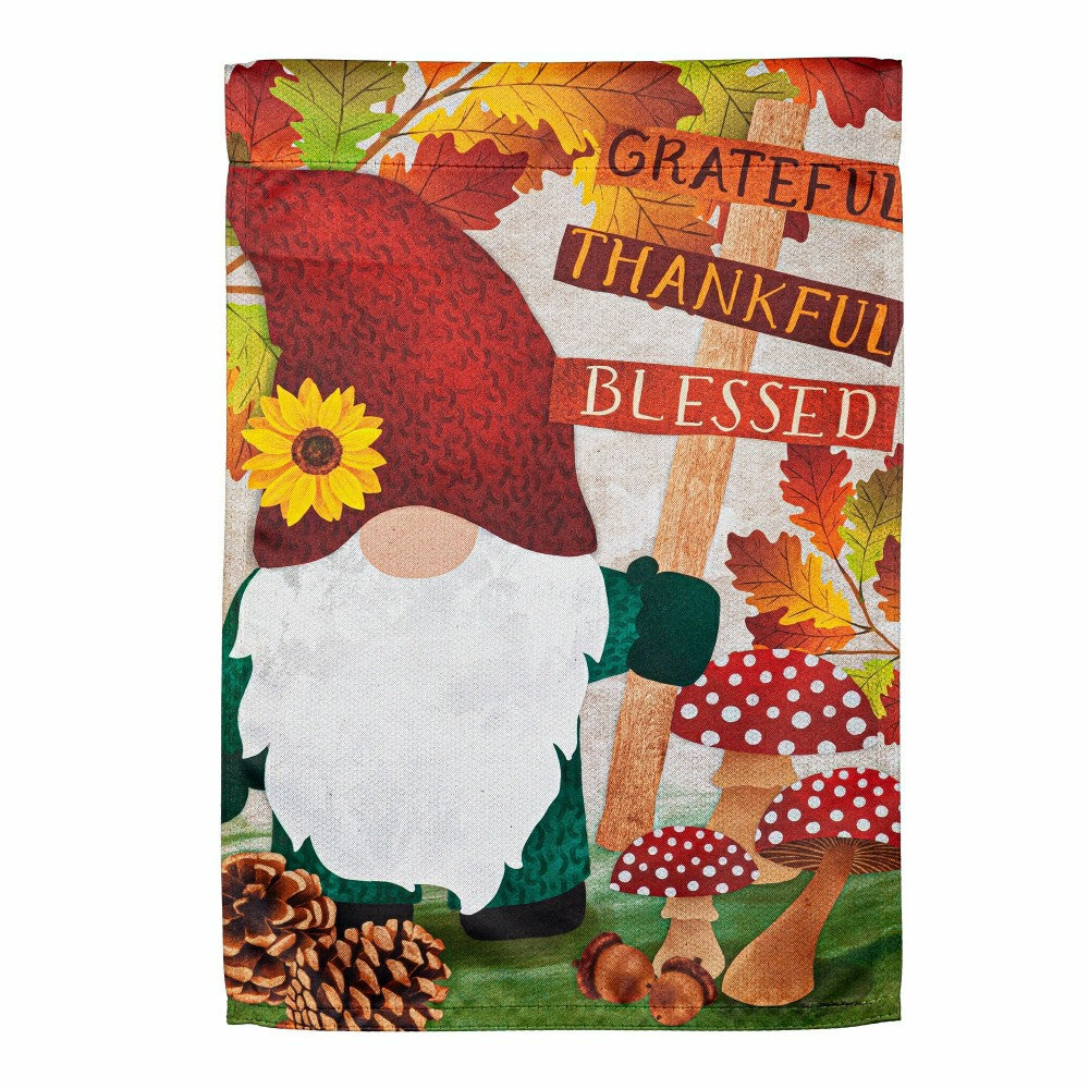 Grateful Fall Gnome Suede Garden Flag | Plow & Hearth