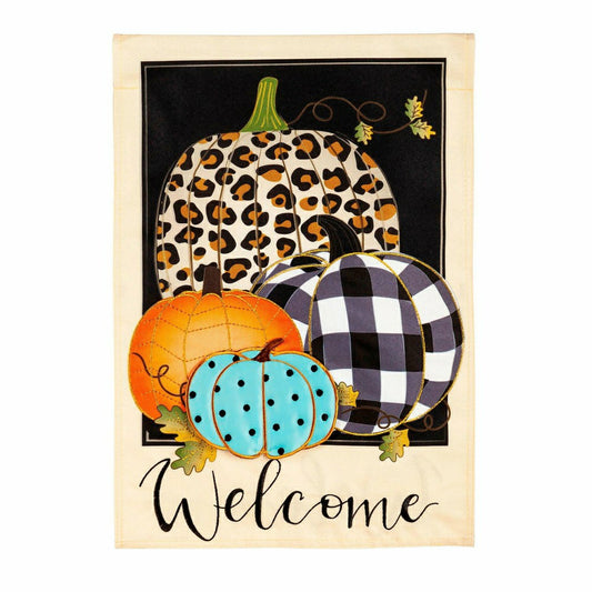 Mixed Print Pumpkins Linen Garden Flag | Plow & Hearth