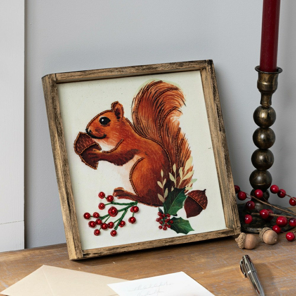 Woodland Storybook Indoor Wall Decor, Textile Beaded Squirrel with Woo | Plow & Hearth