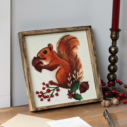 Woodland Storybook Indoor Wall Decor, Textile Beaded Squirrel with Woo | Plow & Hearth
