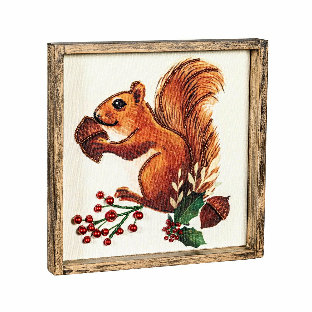 Woodland Storybook Indoor Wall Decor, Textile Beaded Squirrel with Woo | Plow & Hearth