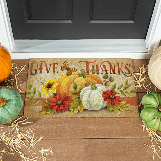 Grateful Gatherings PVC Trapper Mat, "Give Thanks" 28"x16" | Plow & Hearth