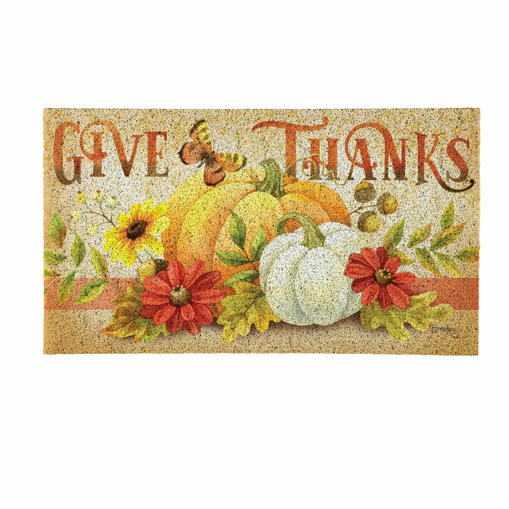 Grateful Gatherings PVC Trapper Mat, "Give Thanks" 28"x16" | Plow & Hearth
