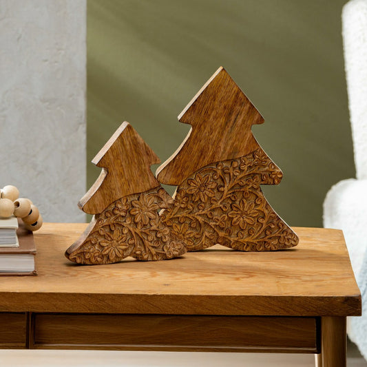 VivaStyle Playful Poinsettia Table Decor, Wood Decor, Carved Floral Tr | Plow & Hearth