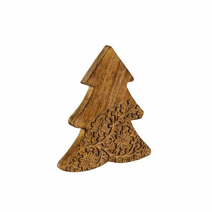 VivaStyle Playful Poinsettia Table Decor, Wood Decor, Carved Floral Tr | Plow & Hearth