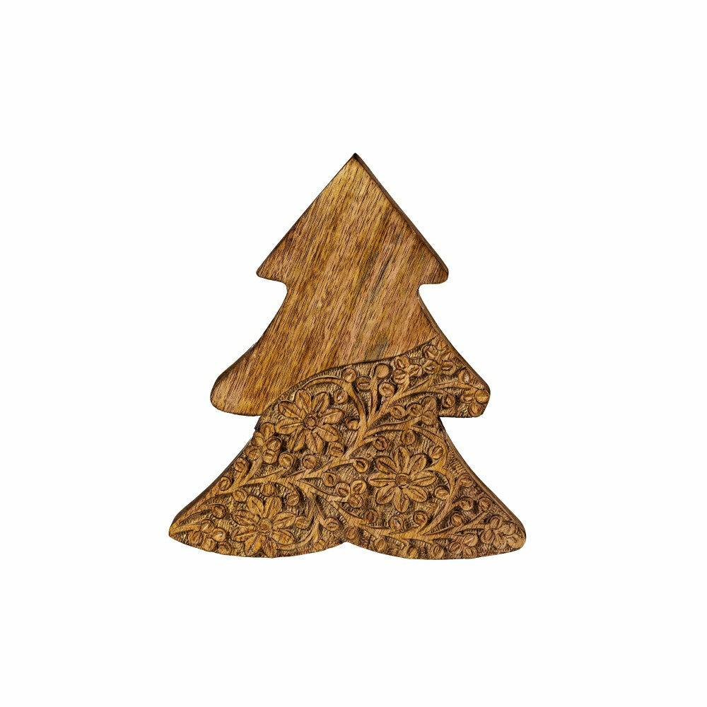 VivaStyle Playful Poinsettia Table Decor, Wood Decor, Carved Floral Tr | Plow & Hearth