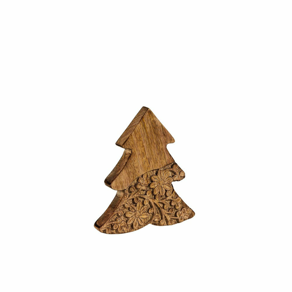 VivaStyle Playful Poinsettia Table Decor, Wood Decor, Carved Floral Tr | Plow & Hearth