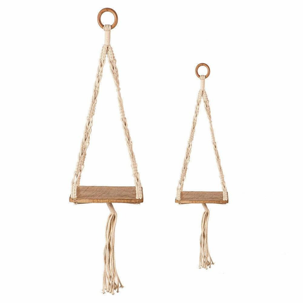 VivaStyle Plant Stand, Macrame & Wood, Hanging Plant Stand, 32" H, Set | Plow & Hearth