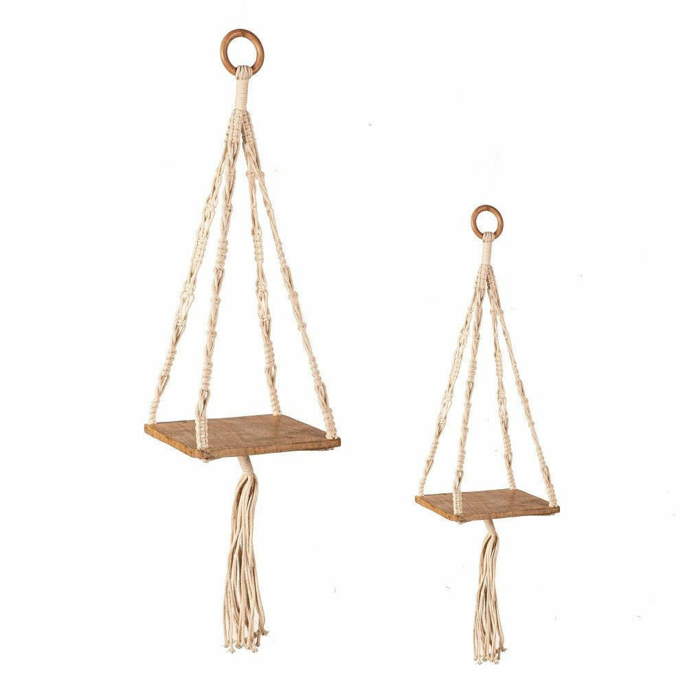 VivaStyle Plant Stand, Macrame & Wood, Hanging Plant Stand, 32" H, Set | Plow & Hearth