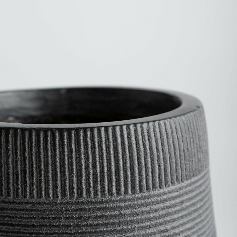Round Stripe Fiber Clay Planters, Set of 3, Anthracite Black | Plow & Hearth