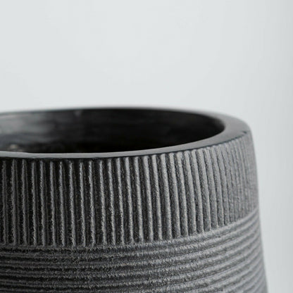 Round Stripe Fiber Clay Planters, Set of 3, Anthracite Black | Plow & Hearth