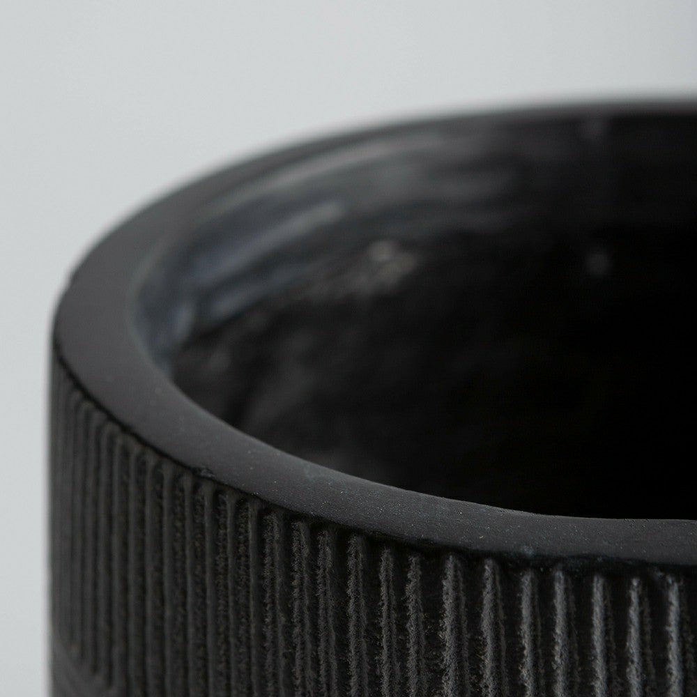 Round Stripe Fiber Clay Planters, Set of 3, Anthracite Black | Plow & Hearth