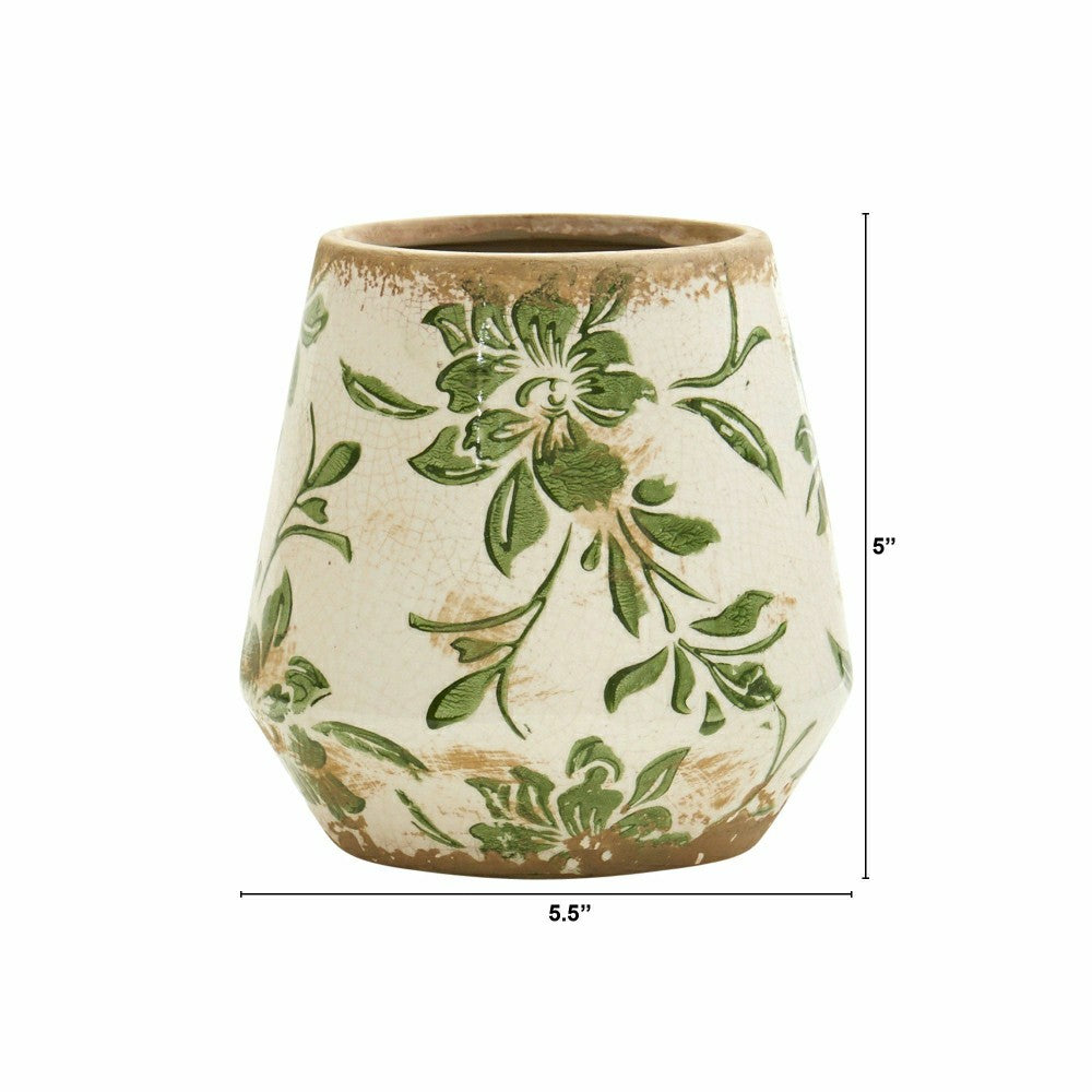 5.5” Tuscan Ceramic Green Scroll Planter | Plow & Hearth