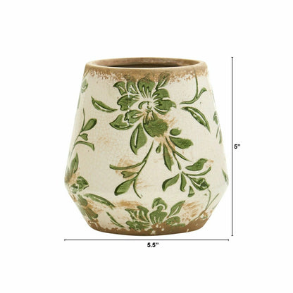 5.5” Tuscan Ceramic Green Scroll Planter | Plow & Hearth