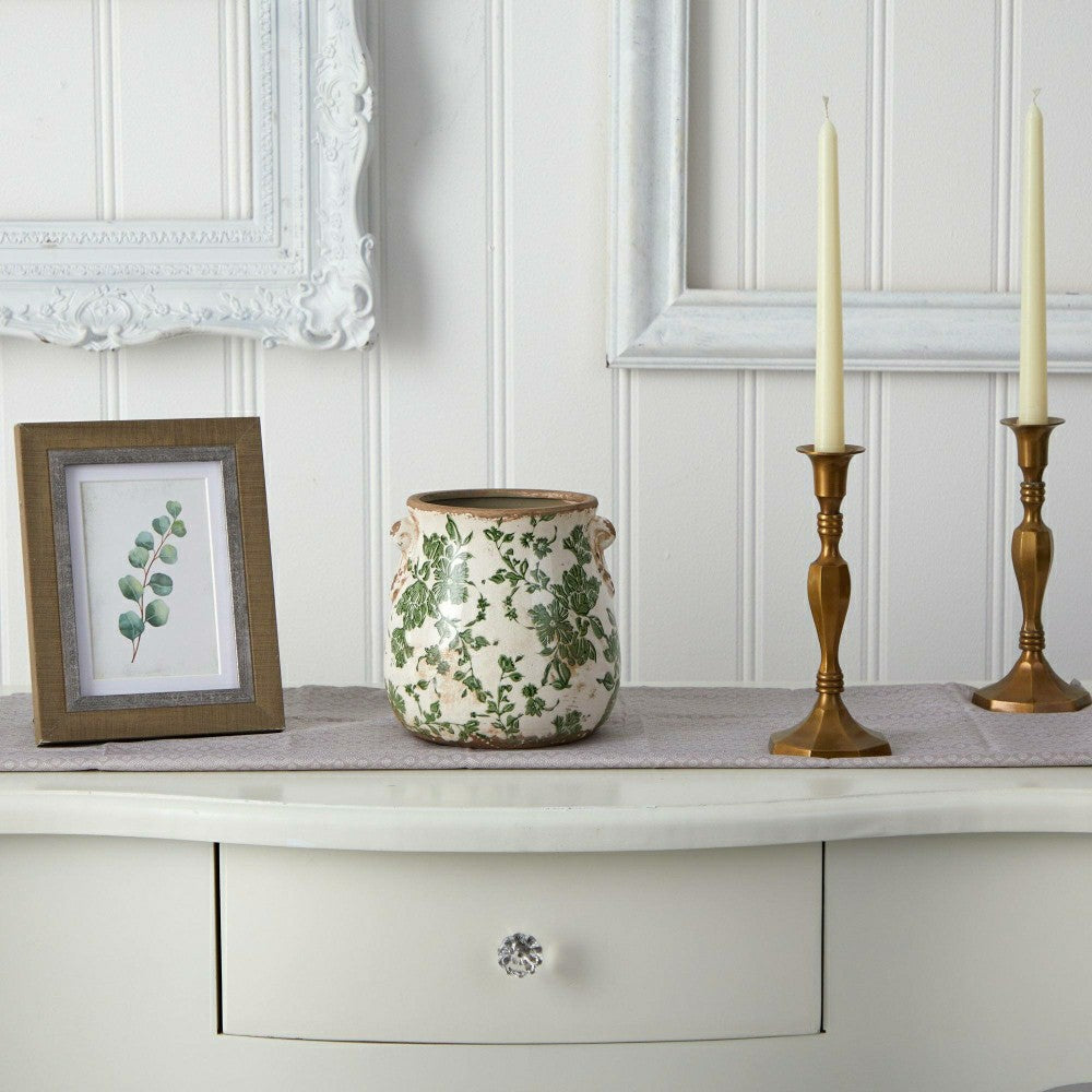6.5” Tuscan Ceramic Green Scroll Planter | Plow & Hearth