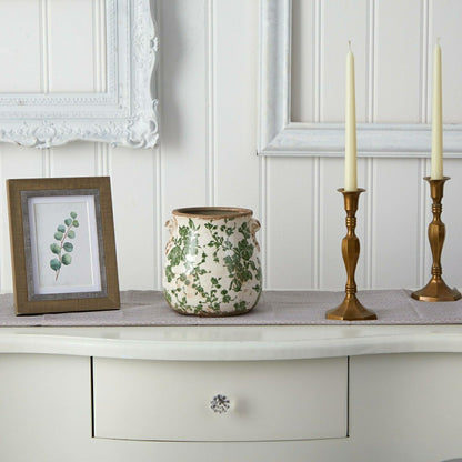 6.5” Tuscan Ceramic Green Scroll Planter | Plow & Hearth
