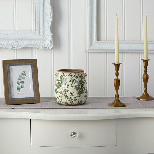 6.5” Tuscan Ceramic Green Scroll Planter | Plow & Hearth